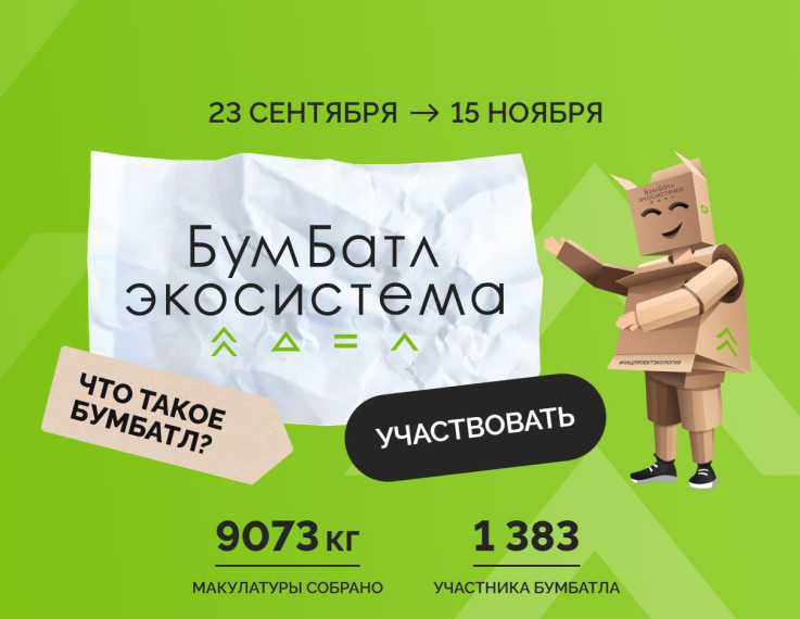 Стартовала масштабная Всероссийская акция по сбору макулатуры «БумБатл». Стартовала масштабная Всероссийская акция по сбору макулатуры «БумБатл».