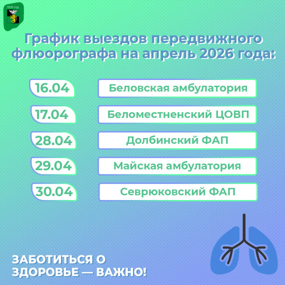 В апреле 2026 года наш передвижной флюорограф продолжит свою работу, делая диагностику доступнее для вас.