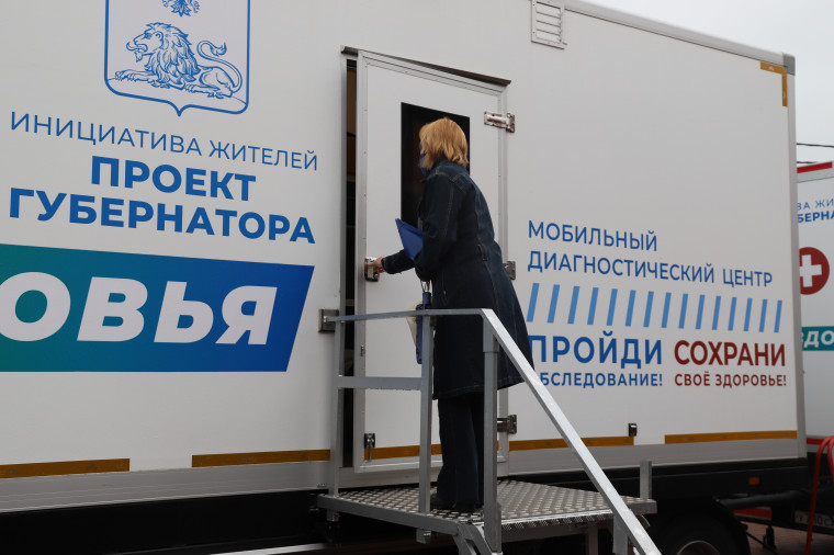 Жители посёлка Новосадовый проходят медицинское обследование в передвижном автокомплексе «Поезд здоровья».