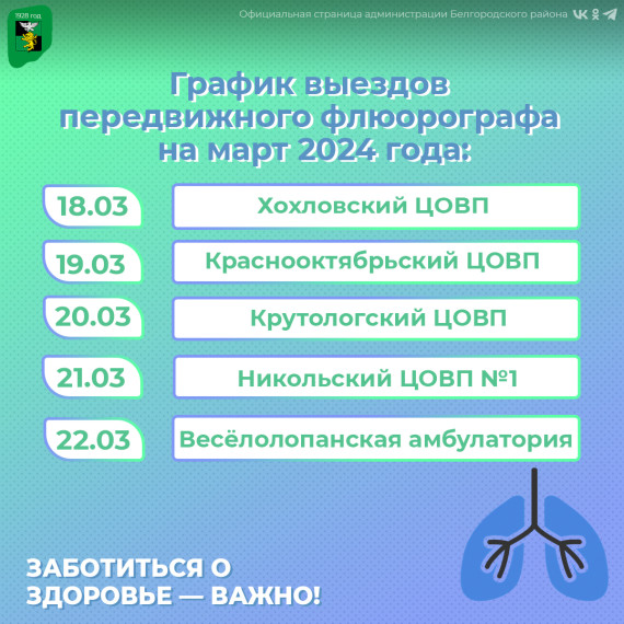 Во второй половине этого месяца передвижной флюорограф продолжит свою работу на территории Белгородского района.